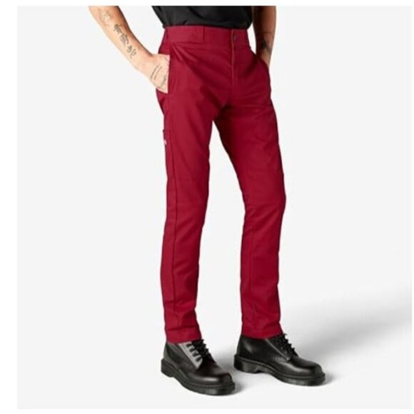 FLEX Skinny Fit Double Knee Work Pants 34W x 32L - RED - Picture 3 of 9